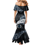 Personalized Carlton Football Family Matching Mermaid Dress and Hawaiian Shirt Easter Egg Pattern Navy Monochrome Tribal Dot Style