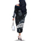 Personalized Carlton Football Family Matching Off The Shoulder Long Sleeve Dress and Hawaiian Shirt Easter Egg Pattern Navy Monochrome Tribal Dot Style