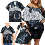 Personalized Carlton Football Family Matching Off Shoulder Short Dress and Hawaiian Shirt Easter Egg Pattern Navy Monochrome Tribal Dot Style
