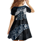 Personalized Carlton Football Family Matching Off Shoulder Short Dress and Hawaiian Shirt Easter Egg Pattern Navy Monochrome Tribal Dot Style