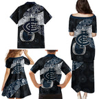 Personalized Carlton Football Family Matching Puletasi and Hawaiian Shirt Easter Egg Pattern Navy Monochrome Tribal Dot Style