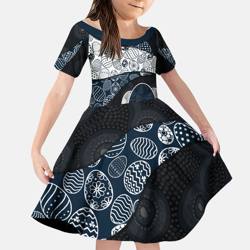 Personalized Carlton Football Family Matching Short Sleeve Bodycon Dress and Hawaiian Shirt Easter Egg Pattern Navy Monochrome Tribal Dot Style