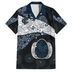 Personalized Carlton Football Family Matching Short Sleeve Bodycon Dress and Hawaiian Shirt Easter Egg Pattern Navy Monochrome Tribal Dot Style