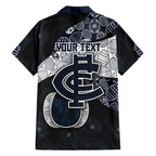 Personalized Carlton Football Family Matching Short Sleeve Bodycon Dress and Hawaiian Shirt Easter Egg Pattern Navy Monochrome Tribal Dot Style