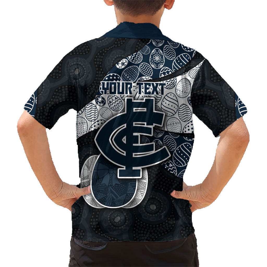 Personalized Carlton Football Family Matching Summer Maxi Dress and Hawaiian Shirt Easter Egg Pattern Navy Monochrome Tribal Dot Style