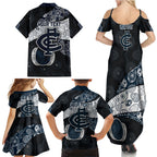Personalized Carlton Football Family Matching Summer Maxi Dress and Hawaiian Shirt Easter Egg Pattern Navy Monochrome Tribal Dot Style