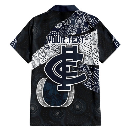 Personalized Carlton Football Family Matching Summer Maxi Dress and Hawaiian Shirt Easter Egg Pattern Navy Monochrome Tribal Dot Style