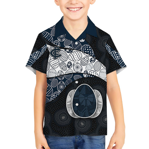 Personalized Carlton Football Family Matching Summer Maxi Dress and Hawaiian Shirt Easter Egg Pattern Navy Monochrome Tribal Dot Style