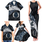 Personalized Carlton Football Family Matching Tank Maxi Dress and Hawaiian Shirt Easter Egg Pattern Navy Monochrome Tribal Dot Style