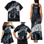 Personalized Carlton Football Family Matching Tank Maxi Dress and Hawaiian Shirt Easter Egg Pattern Navy Monochrome Tribal Dot Style