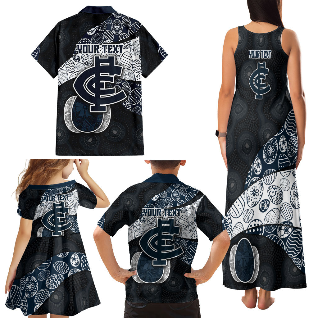 Personalized Carlton Football Family Matching Tank Maxi Dress and Hawaiian Shirt Easter Egg Pattern Navy Monochrome Tribal Dot Style