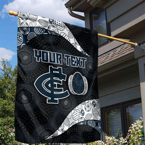 Personalized Carlton Football Garden Flag Easter Egg Pattern Navy Monochrome Tribal Dot Style