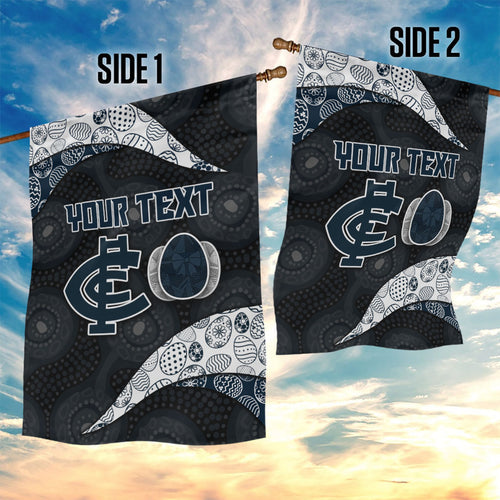 Personalized Carlton Football Garden Flag Easter Egg Pattern Navy Monochrome Tribal Dot Style