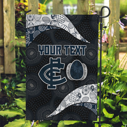 Personalized Carlton Football Garden Flag Easter Egg Pattern Navy Monochrome Tribal Dot Style