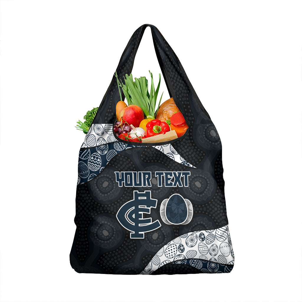 Personalized Carlton Football Grocery Bag Easter Egg Pattern Navy Monochrome Tribal Dot Style