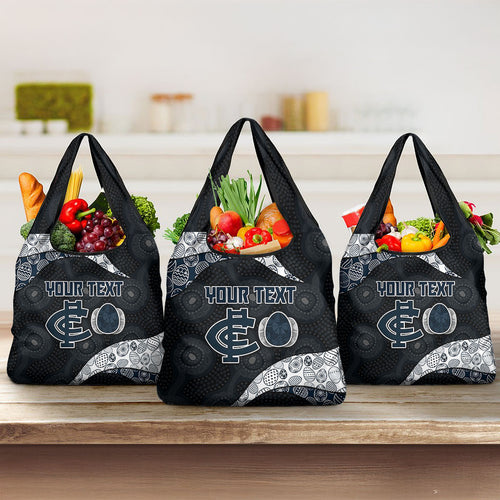 Personalized Carlton Football Grocery Bag Easter Egg Pattern Navy Monochrome Tribal Dot Style