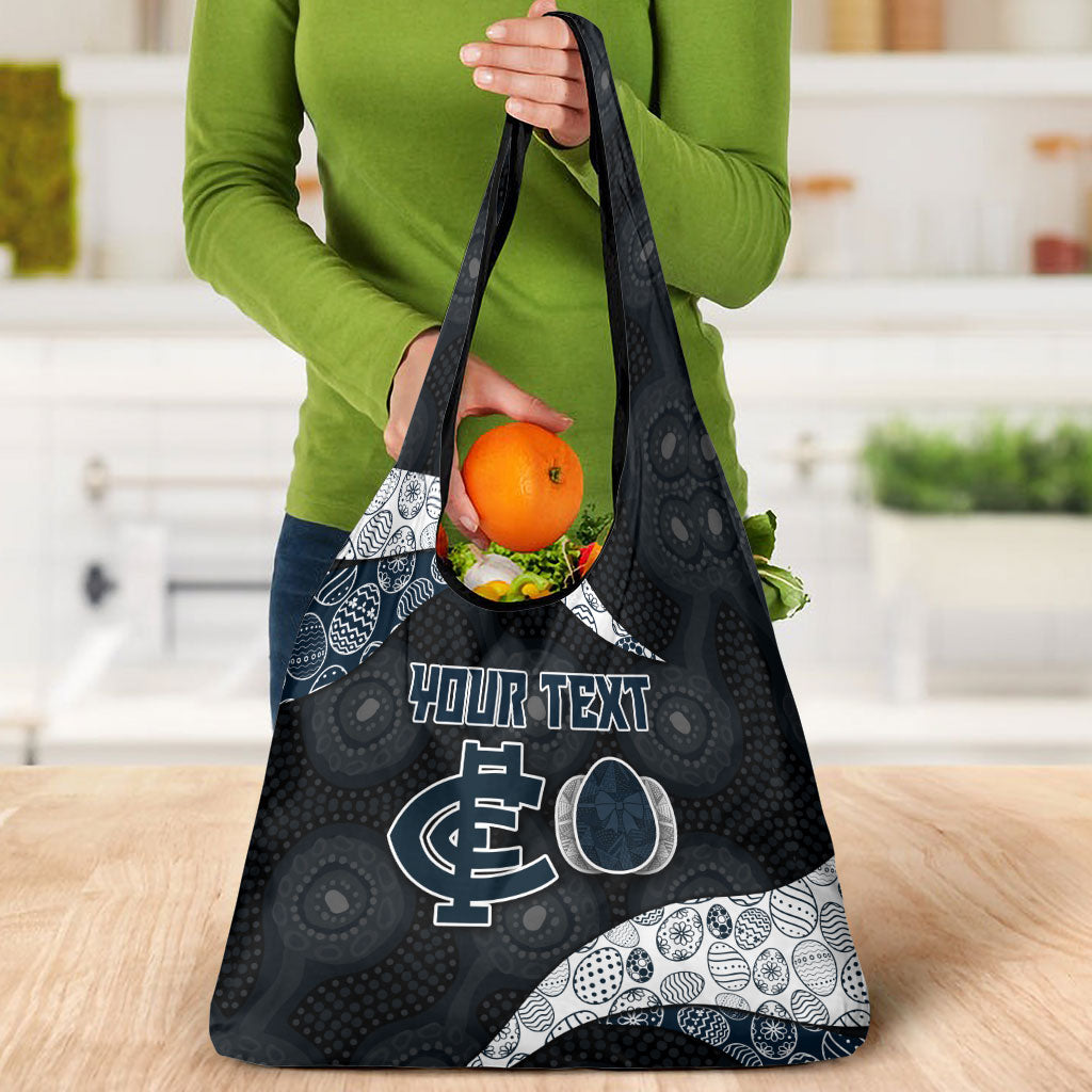 Personalized Carlton Football Grocery Bag Easter Egg Pattern Navy Monochrome Tribal Dot Style
