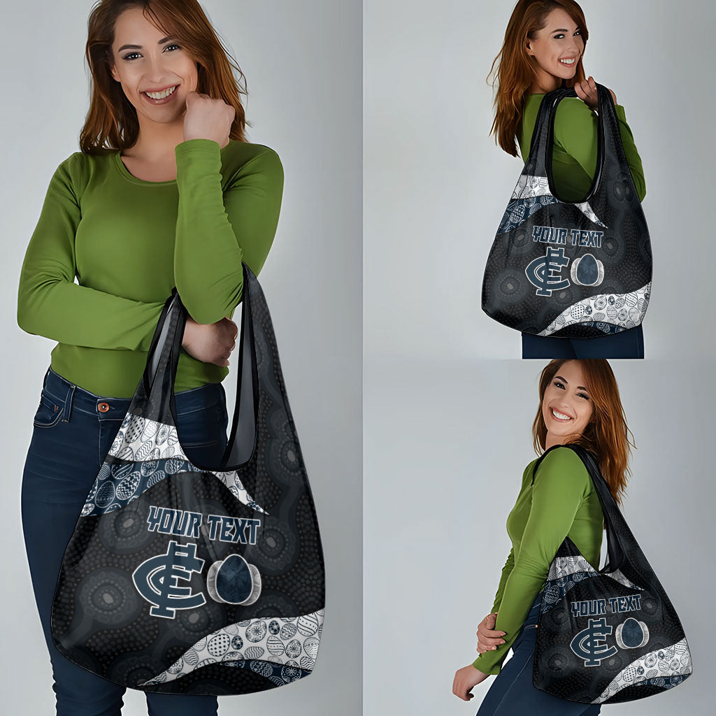 Personalized Carlton Football Grocery Bag Easter Egg Pattern Navy Monochrome Tribal Dot Style