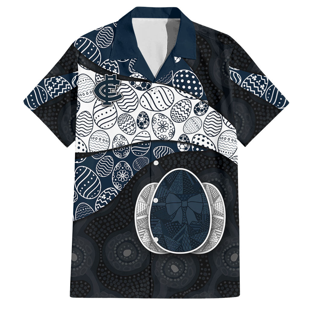 Personalized Carlton Football Hawaiian Shirt Easter Egg Pattern Navy Monochrome Tribal Dot Style
