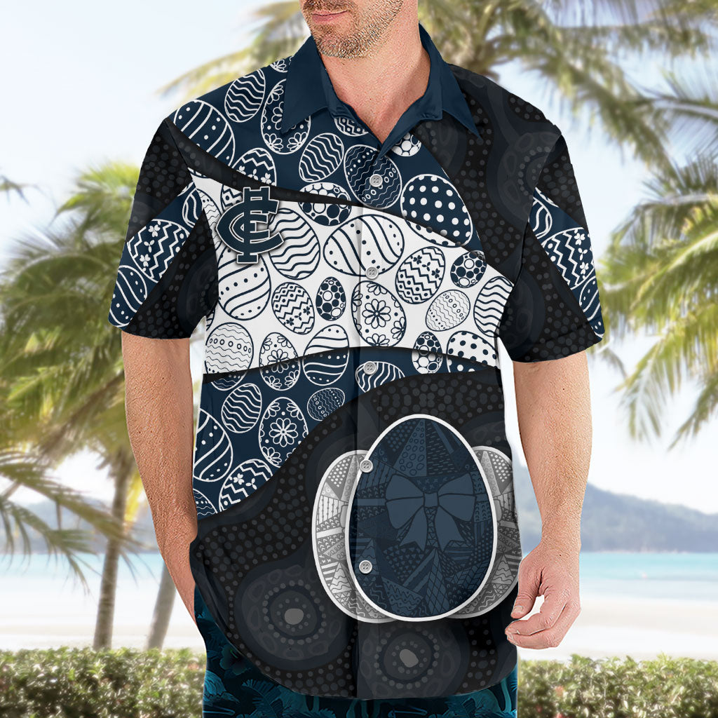 Personalized Carlton Football Hawaiian Shirt Easter Egg Pattern Navy Monochrome Tribal Dot Style