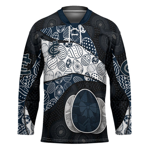 Personalized Carlton Football Hockey Jersey Easter Egg Pattern Navy Monochrome Tribal Dot Style