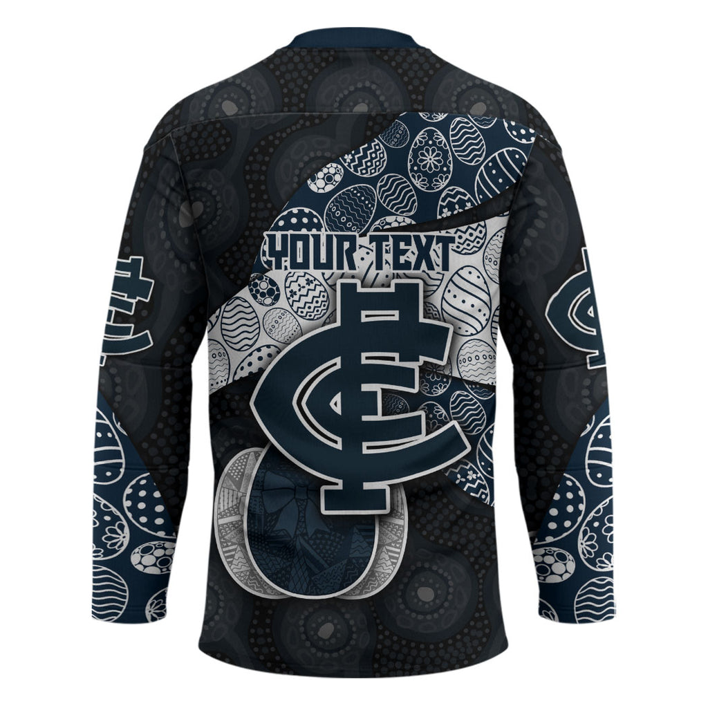 Personalized Carlton Football Hockey Jersey Easter Egg Pattern Navy Monochrome Tribal Dot Style