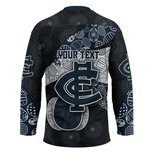 Personalized Carlton Football Hockey Jersey Easter Egg Pattern Navy Monochrome Tribal Dot Style