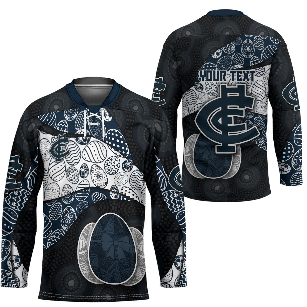 Personalized Carlton Football Hockey Jersey Easter Egg Pattern Navy Monochrome Tribal Dot Style