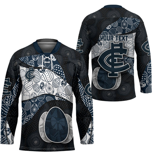 Personalized Carlton Football Hockey Jersey Easter Egg Pattern Navy Monochrome Tribal Dot Style