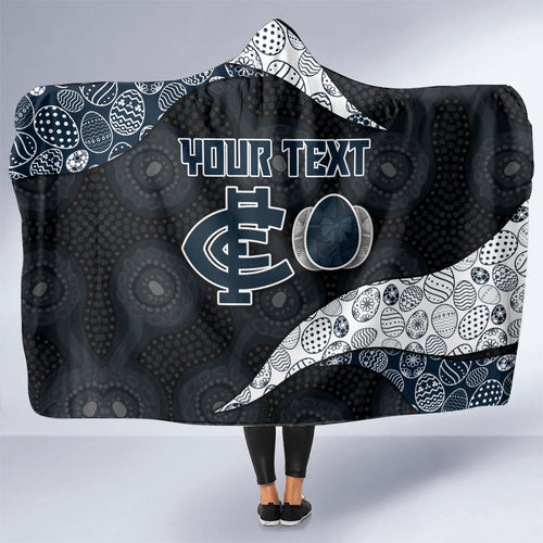 Personalized Carlton Football Hooded Blanket Easter Egg Pattern Navy Monochrome Tribal Dot Style