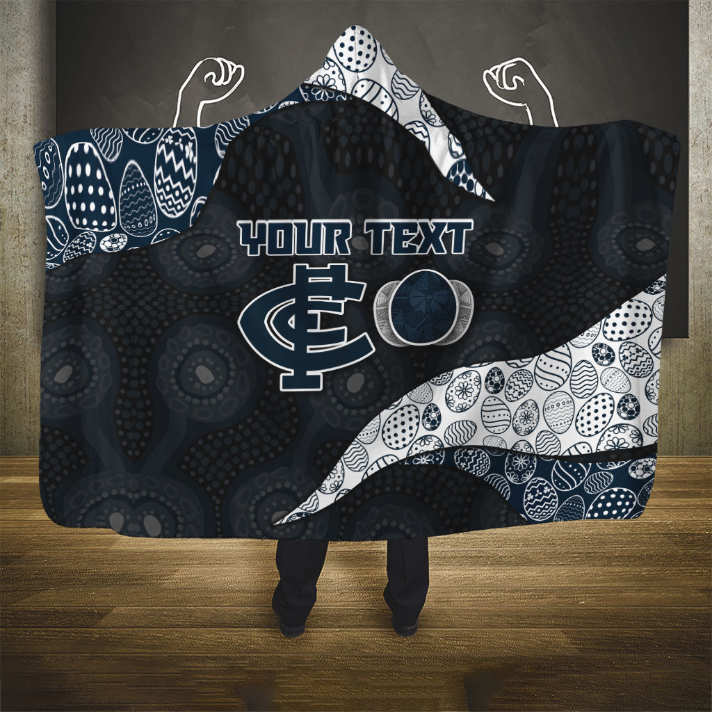Personalized Carlton Football Hooded Blanket Easter Egg Pattern Navy Monochrome Tribal Dot Style