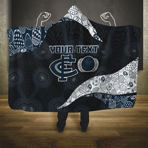 Personalized Carlton Football Hooded Blanket Easter Egg Pattern Navy Monochrome Tribal Dot Style