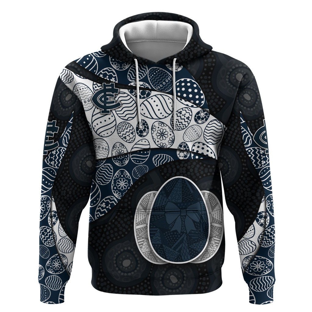 Personalized Carlton Football Hoodie Easter Egg Pattern Navy Monochrome Tribal Dot Style