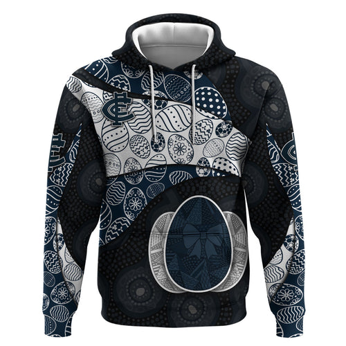 Personalized Carlton Football Hoodie Easter Egg Pattern Navy Monochrome Tribal Dot Style
