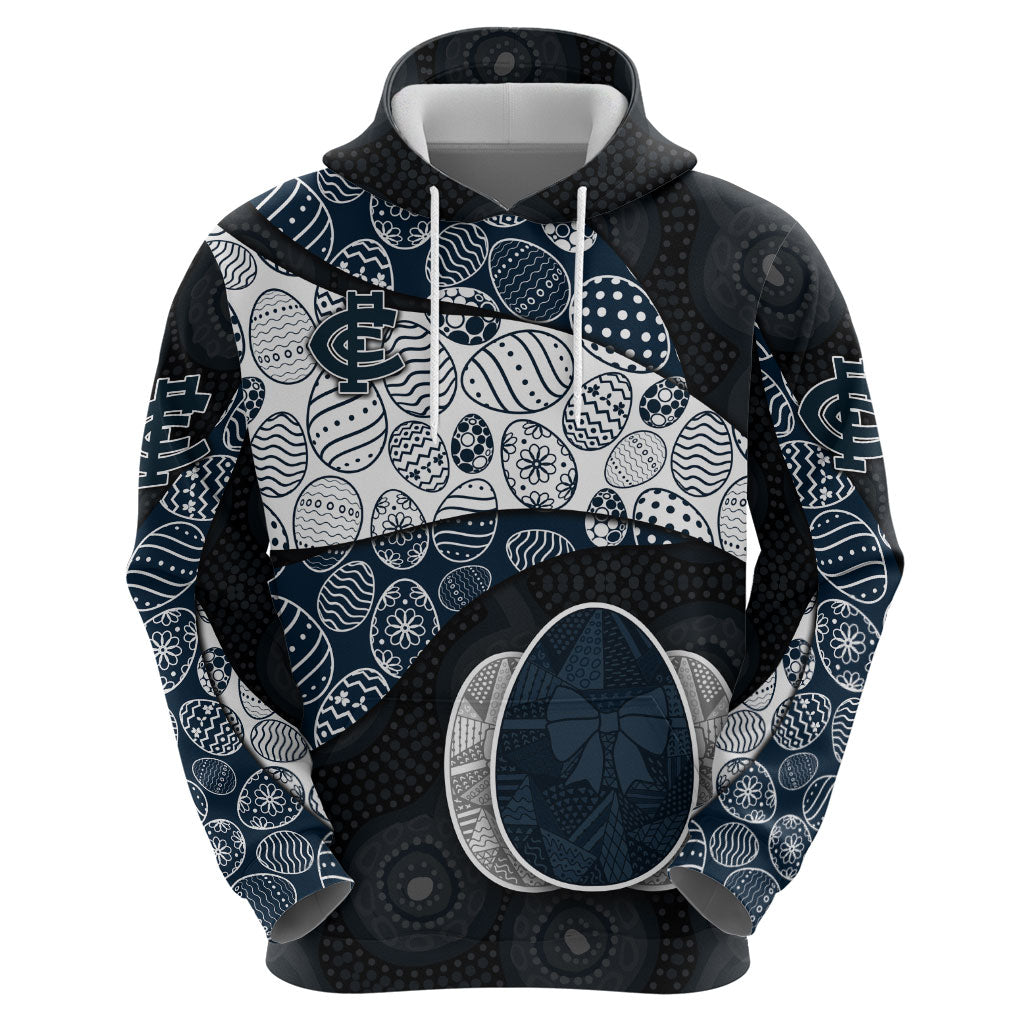 Personalized Carlton Football Hoodie Easter Egg Pattern Navy Monochrome Tribal Dot Style