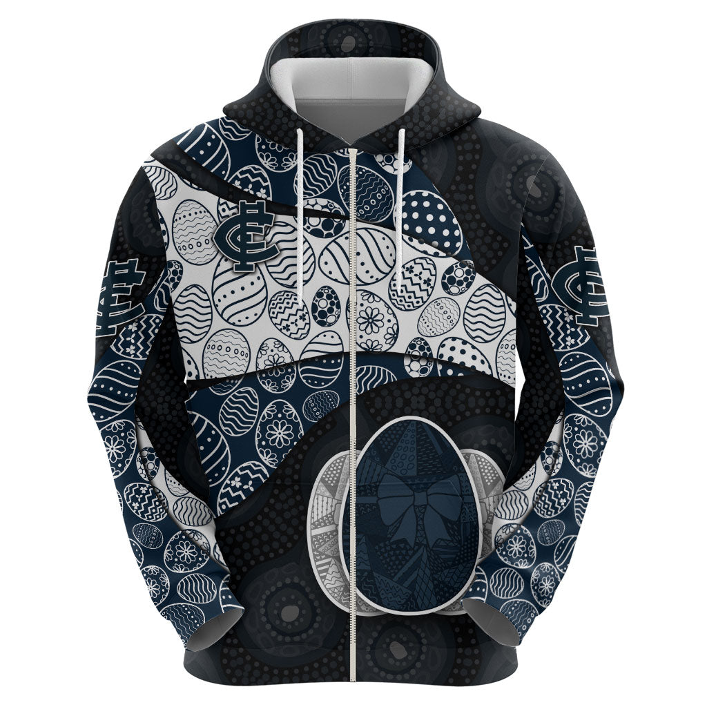 Personalized Carlton Football Hoodie Easter Egg Pattern Navy Monochrome Tribal Dot Style