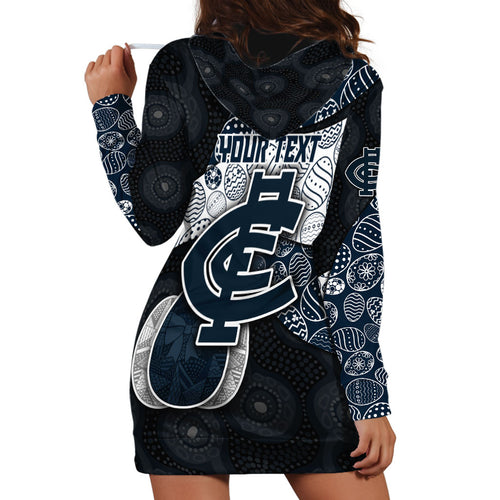 Personalized Carlton Football Hoodie Dress Easter Egg Pattern Navy Monochrome Tribal Dot Style