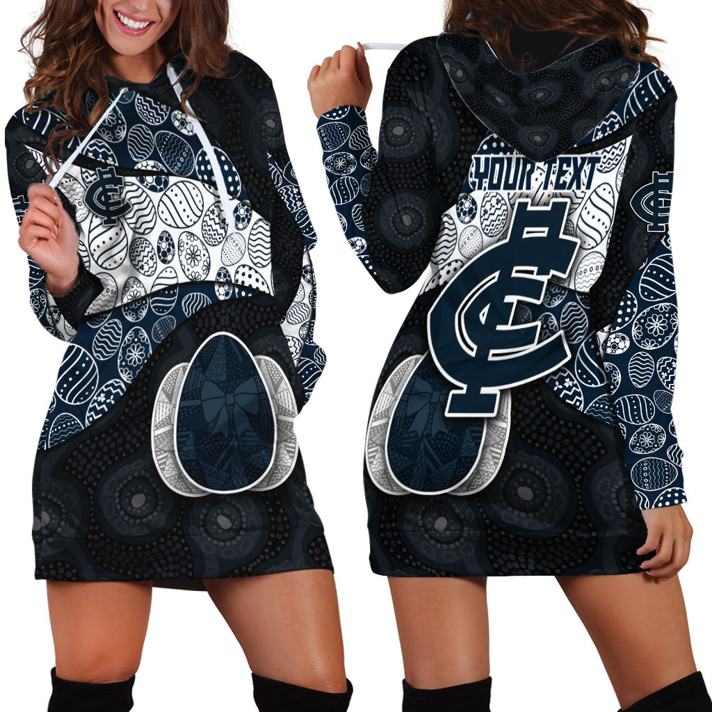 Personalized Carlton Football Hoodie Dress Easter Egg Pattern Navy Monochrome Tribal Dot Style