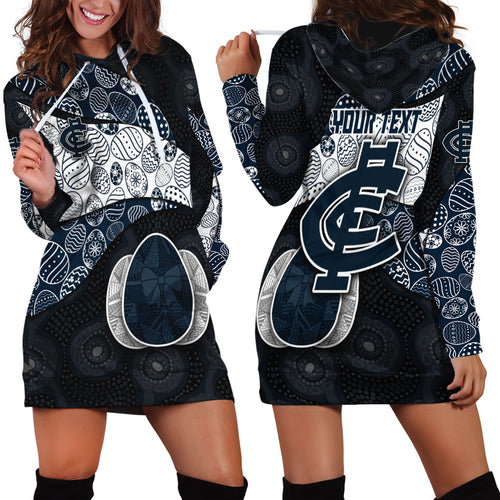 Personalized Carlton Football Hoodie Dress Easter Egg Pattern Navy Monochrome Tribal Dot Style