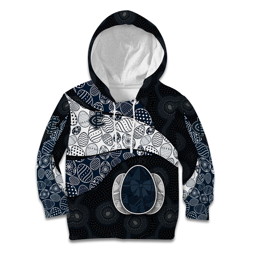 Personalized Carlton Football Kid Hoodie Easter Egg Pattern Navy Monochrome Tribal Dot Style