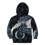 Personalized Carlton Football Kid Hoodie Easter Egg Pattern Navy Monochrome Tribal Dot Style