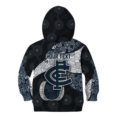 Personalized Carlton Football Kid Hoodie Easter Egg Pattern Navy Monochrome Tribal Dot Style