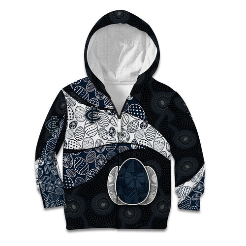 Personalized Carlton Football Kid Hoodie Easter Egg Pattern Navy Monochrome Tribal Dot Style