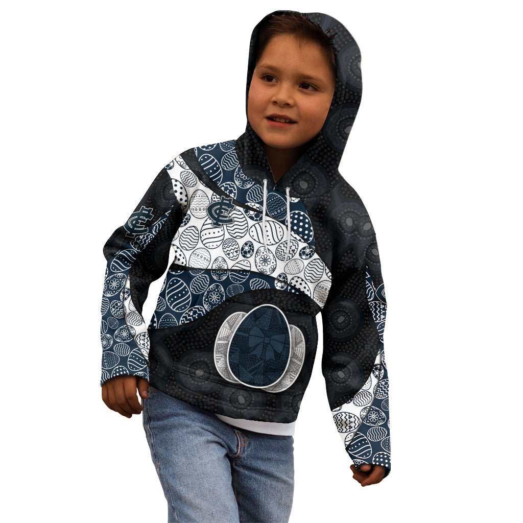 Personalized Carlton Football Kid Hoodie Easter Egg Pattern Navy Monochrome Tribal Dot Style