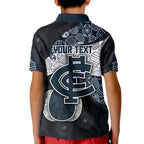 Personalized Carlton Football Kid Polo Shirt Easter Egg Pattern Navy Monochrome Tribal Dot Style