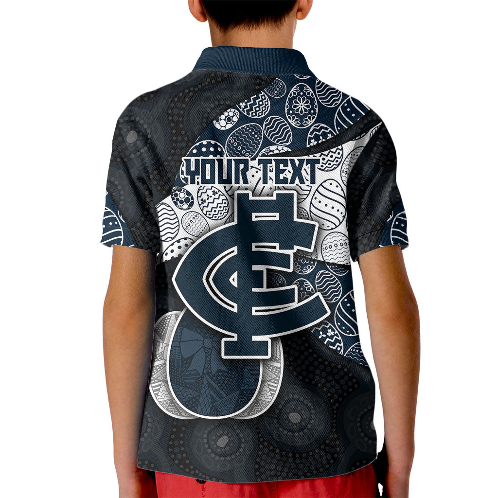 Personalized Carlton Football Kid Polo Shirt Easter Egg Pattern Navy Monochrome Tribal Dot Style