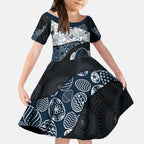 Personalized Carlton Football Kid Short Sleeve Dress Easter Egg Pattern Navy Monochrome Tribal Dot Style