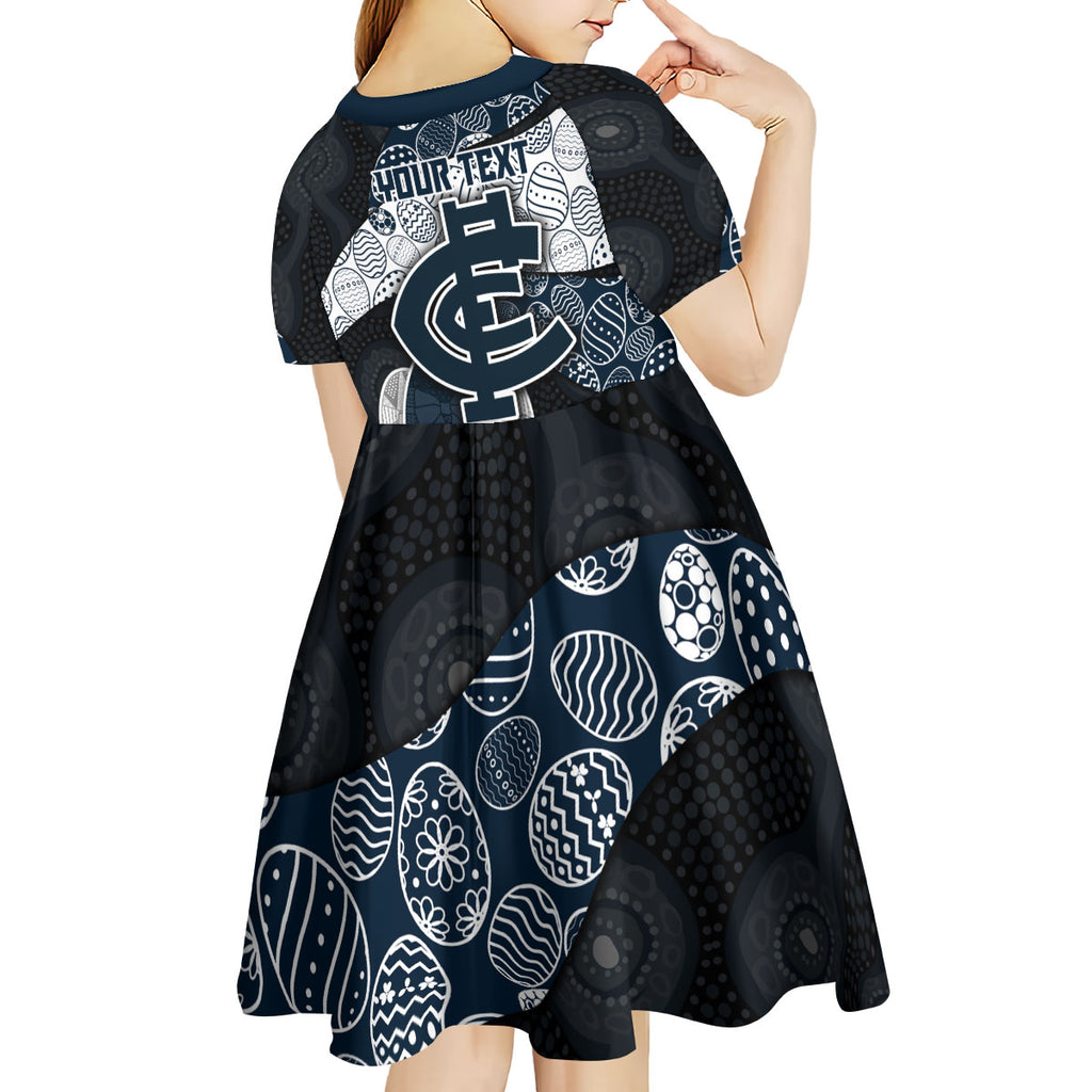 Personalized Carlton Football Kid Short Sleeve Dress Easter Egg Pattern Navy Monochrome Tribal Dot Style