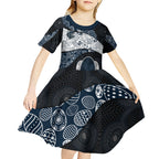 Personalized Carlton Football Kid Short Sleeve Dress Easter Egg Pattern Navy Monochrome Tribal Dot Style