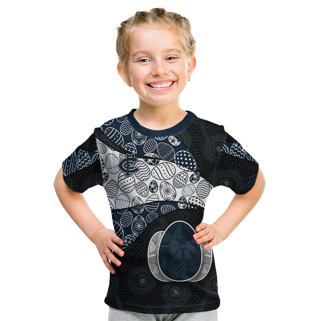 Personalized Carlton Football Kid T Shirt Easter Egg Pattern Navy Monochrome Tribal Dot Style